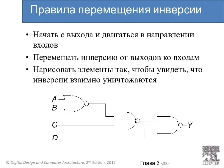 Начать с выхода и двигаться в направлении входов Перемещать инверсию от выходов