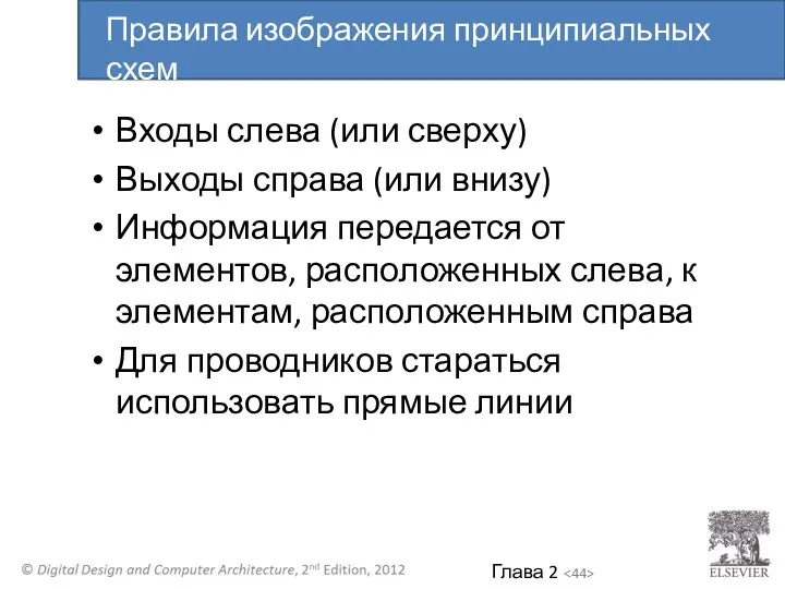 Входы слева (или сверху) Выходы справа (или внизу) Информация передается от элементов,