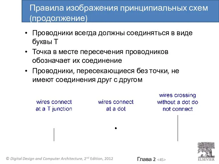 Проводники всегда должны соединяться в виде буквы Т Точка в месте пересечения