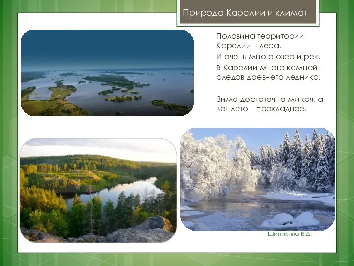 Природа Карелии и климат Половина территории Карелии – леса. И очень много