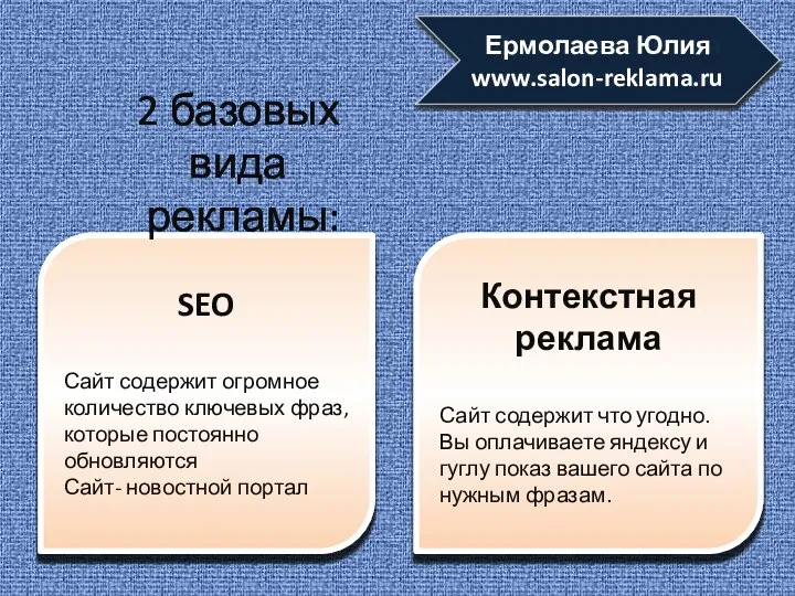 Контекстная реклама Сайт содержит что угодно. Вы оплачиваете яндексу и гуглу показ