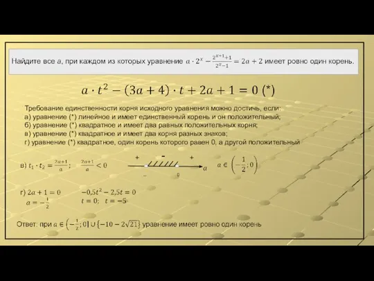 Требование единственности корня исходного уравнения можно достичь, если: а) уравнение (*) линейное