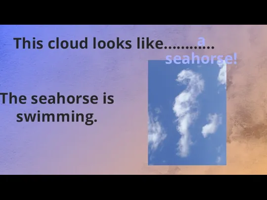 This cloud looks like………… The seahorse is swimming. a seahorse!