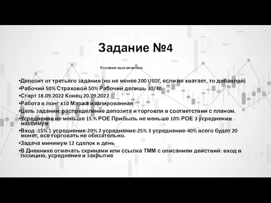 Задание №4 Условия выполнения: Депозит от третьего задания (но не менее 200