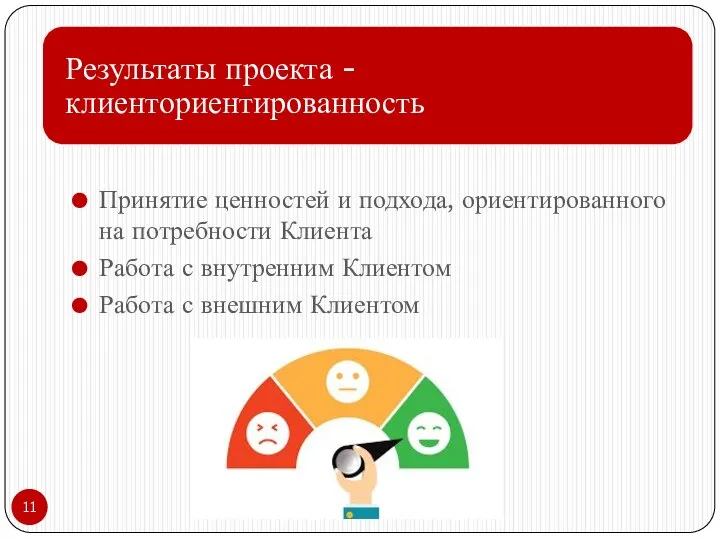 Принятие ценностей и подхода, ориентированного на потребности Клиента Работа с внутренним Клиентом Работа с внешним Клиентом