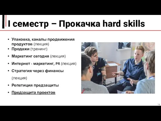 I семестр – Прокачка hard skills Упаковка, каналы продвижения продуктов (лекция) Продажи