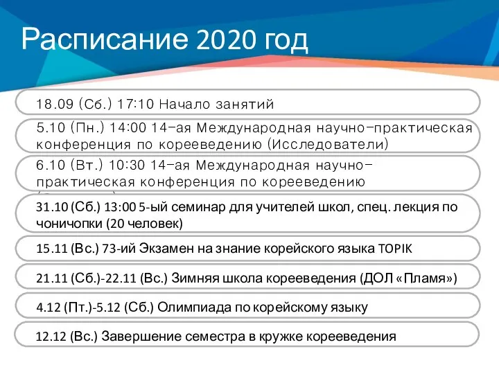 Расписание 2020 год