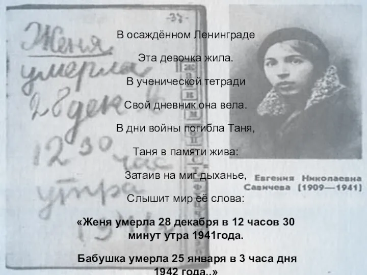 В осаждённом Ленинграде Эта девочка жила. В ученической тетради Свой дневник она