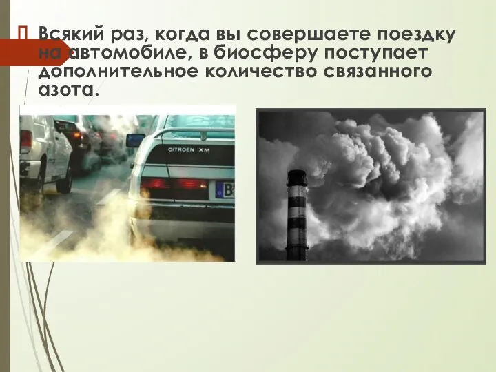 Всякий раз, когда вы совершаете поездку на автомобиле, в биосферу поступает дополнительное