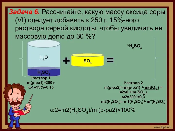 Задача 6. Рассчитайте, какую массу оксида серы (VI) следует добавить к 250