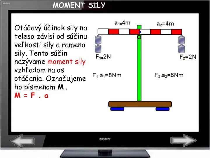 MOMENT SILY Otáčavý účinok sily na teleso závisí od súčinu veľkosti sily