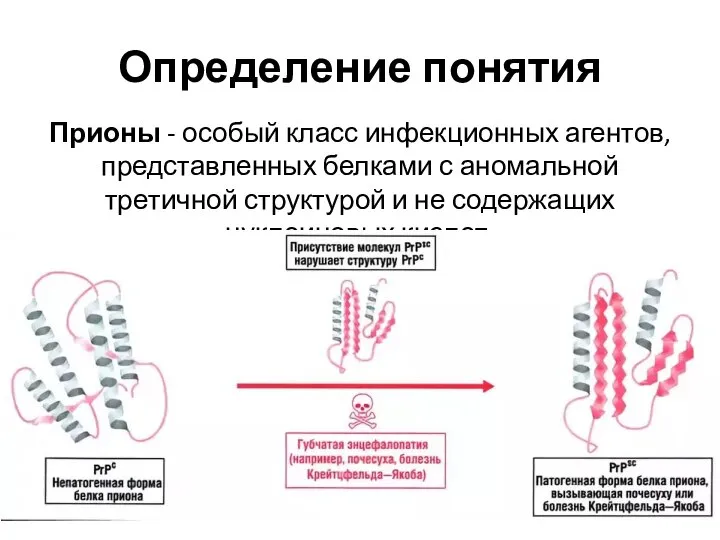 Определение понятия Прионы - особый класс инфекционных агентов, представленных белками с аномальной