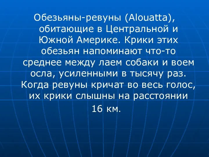 Обезьяны-ревуны (Alouatta), обитающие в Центральной и Южной Америке. Крики этих обезьян напоминают