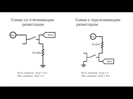 Есть нажатие: Vout = Vcc Нет нажатия: Vout = 0 Есть нажатие: