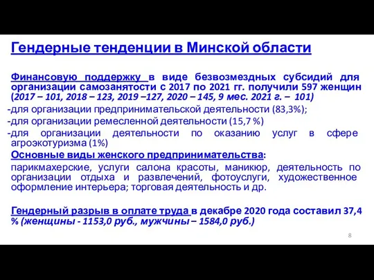 Гендерные тенденции в Минской области Финансовую поддержку в виде безвозмездных субсидий для