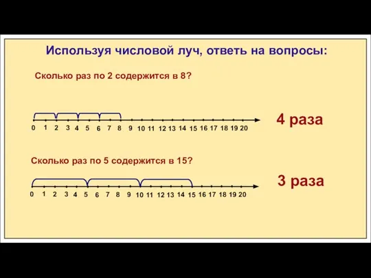 Используя числовой луч, ответь на вопросы: Сколько раз по 2 содержится в