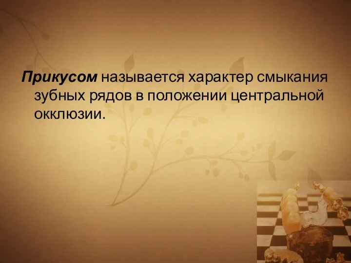 Прикусом называется характер смыкания зубных рядов в положении центральной окклюзии.