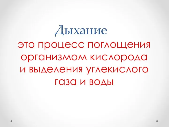 Дыхание это процесс поглощения организмом кислорода и выделения углекислого газа и воды