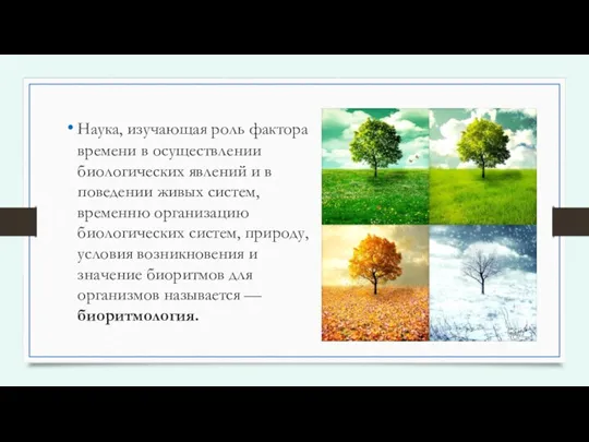 Наука, изучающая роль фактора времени в осуществлении биологических явлений и в поведении