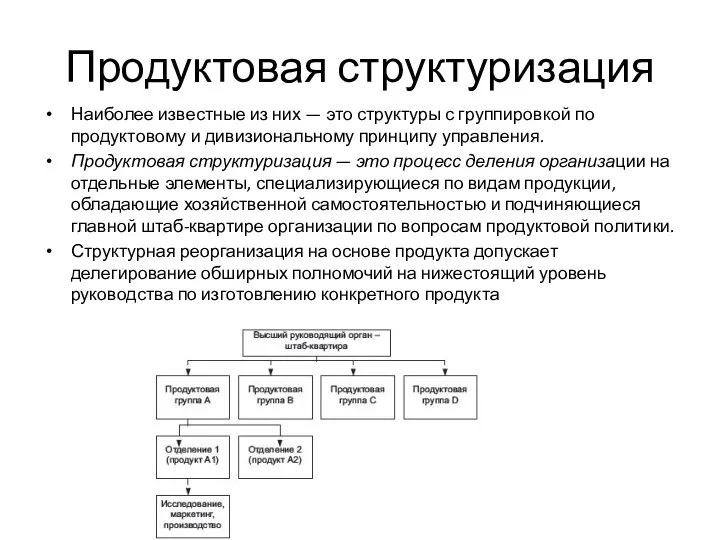 Продуктовая структуризация Наиболее известные из них — это структуры с группировкой по