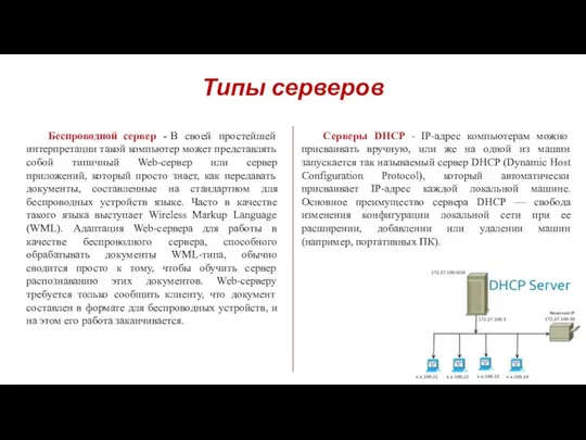 Типы серверов Беспроводной сервер - В своей простейшей интерпретации такой компьютер может