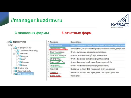 //manager.kuzdrav.ru 3 плановых формы 6 отчетных форм