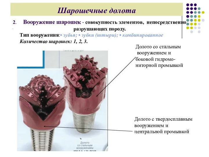 Шарошечные долота . Долото со стальным вооружением и боковой гидромо- ниторной промывкой