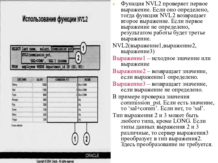 09/06/2023 База данных Oracle 10g. Основы SQL. Часть I Использование функции NVL2