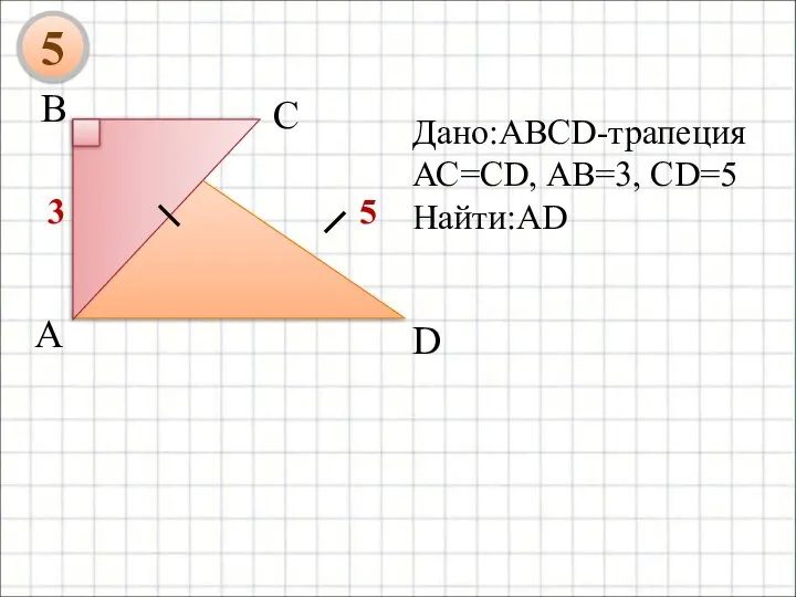 Дано:ABCD-трапеция АС=СD, АВ=3, CD=5 Найти:AD 5