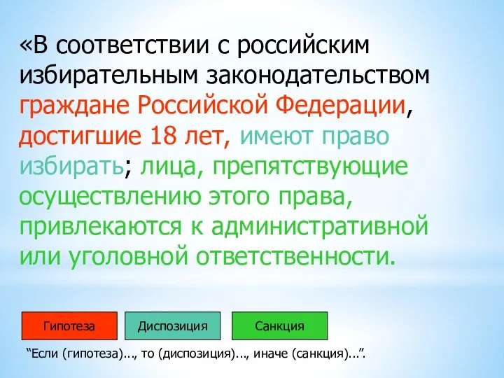 «В соответствии с российским избирательным законодательством граждане Российской Федерации, достигшие 18 лет,