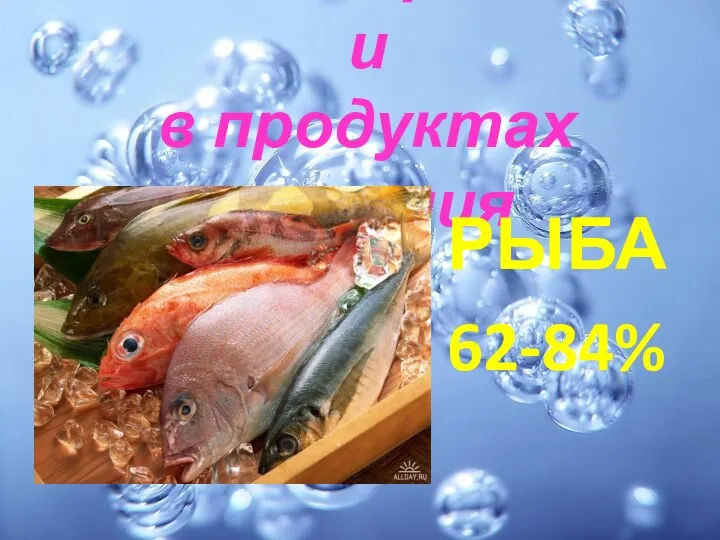 Вода содержится и в продуктах питания РЫБА 62-84%