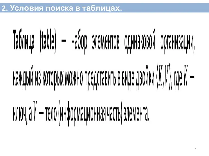 2. Условия поиска в таблицах.