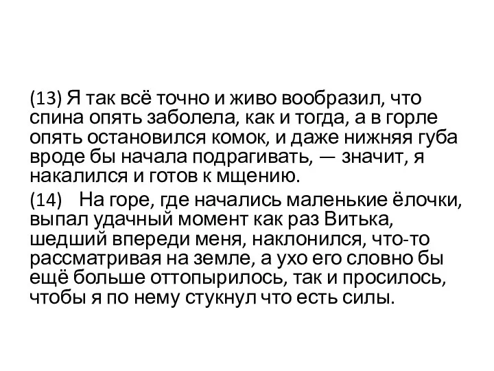 (13) Я так всё точно и живо вообразил, что спина опять заболела,