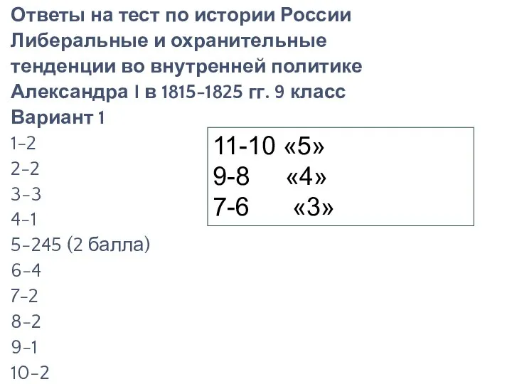 Ответы на тест по истории России Либеральные и охранительные тенденции во внутренней