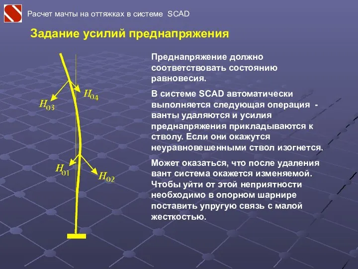 Расчет мачты на оттяжках в системе SCAD Задание усилий преднапряжения Преднапряжение должно