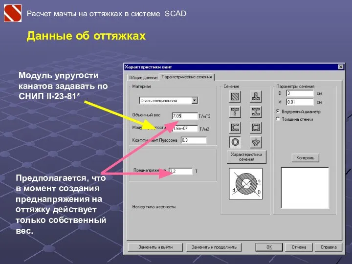 Расчет мачты на оттяжках в системе SCAD Предполагается, что в момент создания