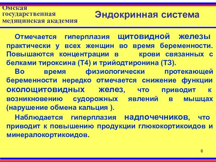 Омская государственная медицинская академия Эндокринная система Отмечается гиперплазия щитовидной железы практически у