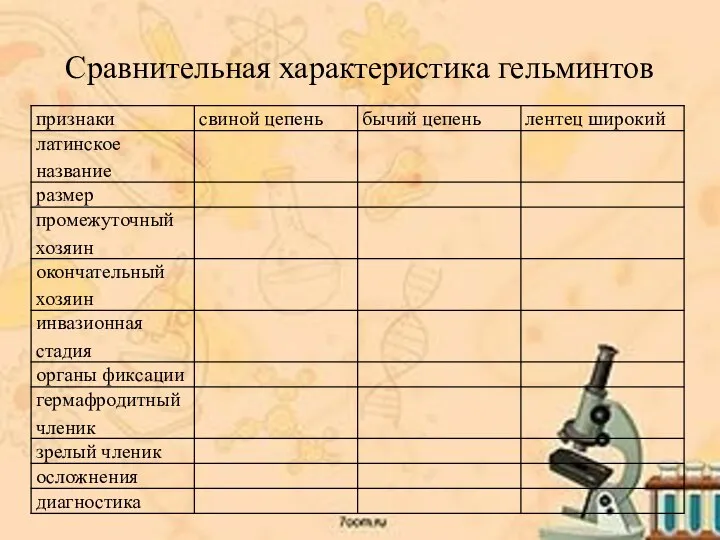 Сравнительная характеристика гельминтов