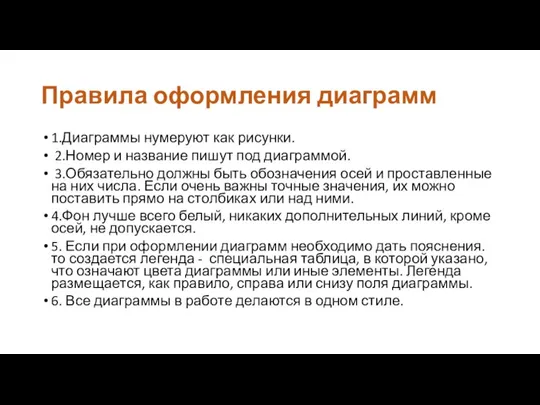 Правила оформления диаграмм 1.Диаграммы нумеруют как рисунки. 2.Номер и название пишут под