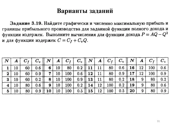 Варианты заданий