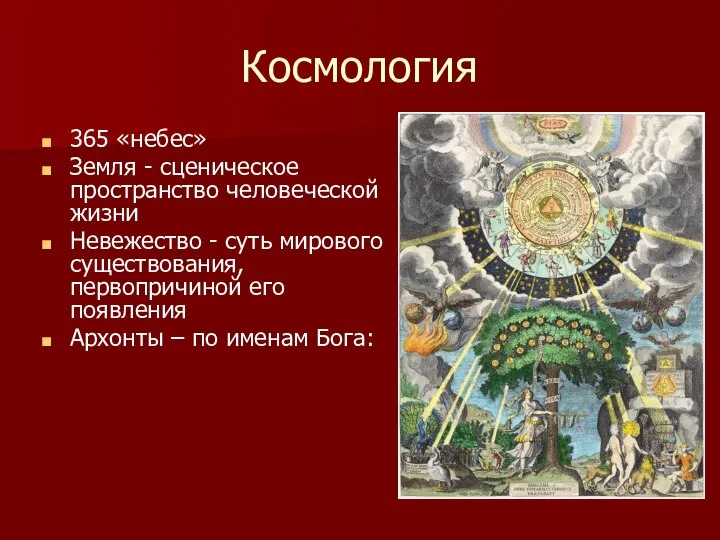 Космология 365 «небес» Земля - сценическое пространство человеческой жизни Невежество - суть