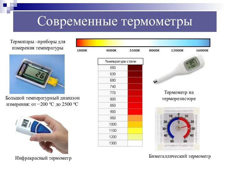 Термопары –приборы для измерения температуры Большой температурный диапазон измерения: от −200 °C