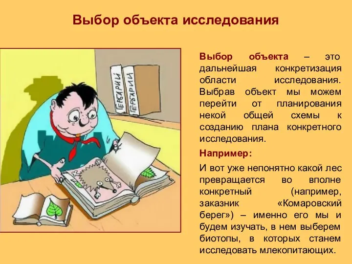 Выбор объекта исследования Выбор объекта – это дальнейшая конкретизация области исследования. Выбрав