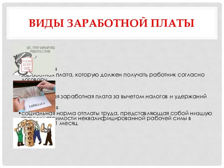 ВИДЫ ЗАРАБОТНОЙ ПЛАТЫ Номинальная заработная плата, которую должен получать работник согласно договору