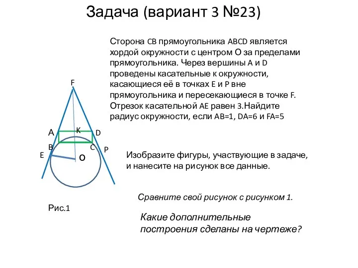 Задача (вариант 3 №23) Сторона CB прямоугольника ABCD является хордой окружности с