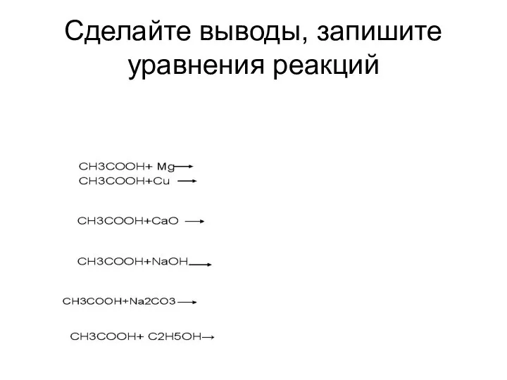 Сделайте выводы, запишите уравнения реакций