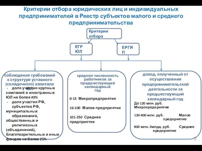 Критерии отбора юридических лиц и индивидуальных предпринимателей в Реестр субъектов малого и