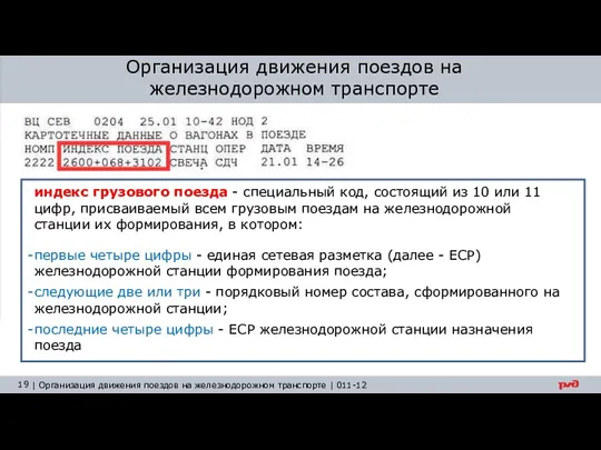 индекс грузового поезда - специальный код, состоящий из 10 или 11 цифр,