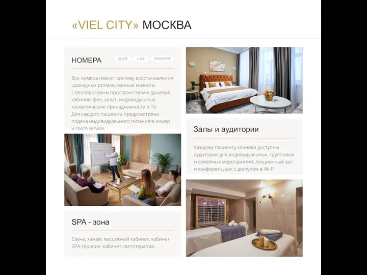 «VIEL CITY» МОСКВА НОМЕРА Залы и аудитории SUITE LUXE STANDART SPA -