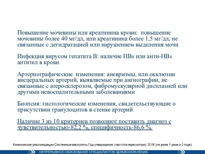 Повышение мочевины или креатинина крови: повышение мочевины более 40 мг/дл, или креатинина